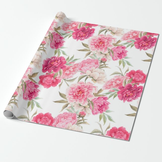 Papel De Regalo Flores rosadas de peón sin inconvenientes (Desenrollado)