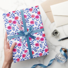 Papel De Regalo Flores rosadas de primavera Patrón floral acuarela
