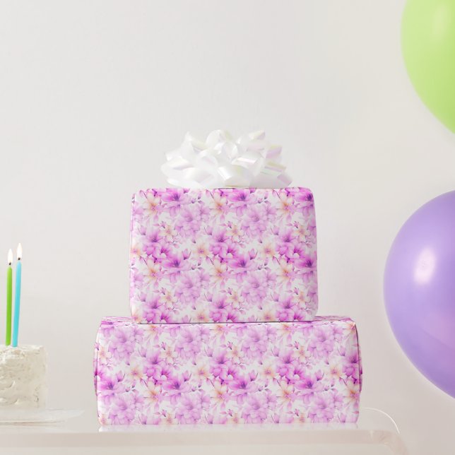 Papel De Regalo Flores rosadas delicadas acuarela  (Regalos de fiesta)