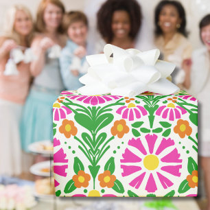 Papel De Regalo Flores rosadas naranjas verdes regalo de alegría