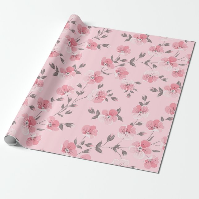 Papel De Regalo Flores rosadas pequeñas (Desenrollado)