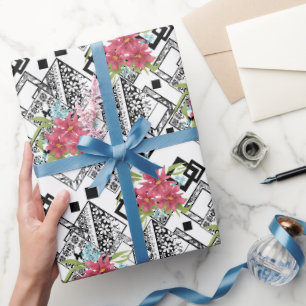 Papel De Regalo Flores rosadas sin foco floral ornamental blanco n