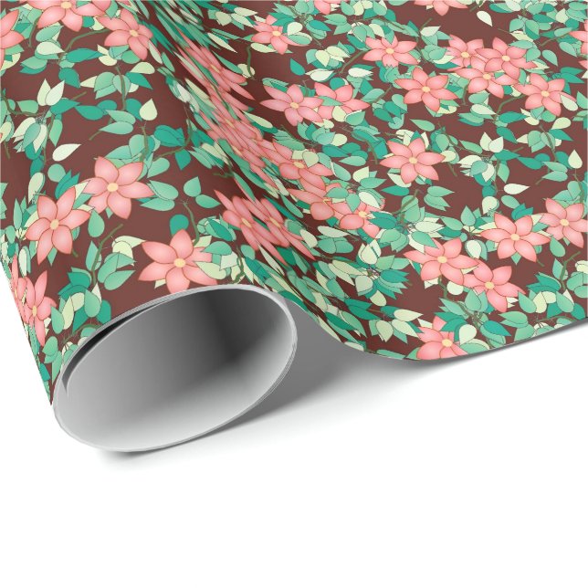 Papel De Regalo Flores rosadas sobre un fondo de chocolate (Esquina del rollo)