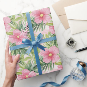 Papel De Regalo Flores rosadas tropicales para una ducha de novia