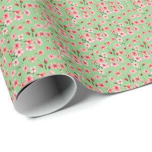 Papel De Regalo Flores rosadas verdes de salvia calmantes Verano