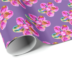 Papel De Regalo Flores rosadas, violetas, cosidas a mano