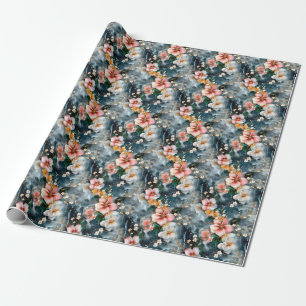 Papel De Regalo Flores rosadas y marfil sobre mármol