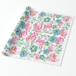 Papel De Regalo flores rosadas y suculentas acuarelas botánicas<br><div class="desc">papel de envoltura especial y hermoso patrón de acuarela floral vintage</div>