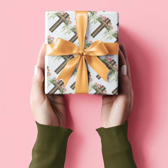 Papel De Regalo Flores rosas Brown Cruz Religiosa de Pascua (Subido por el creador)