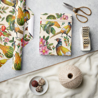 Papel De Regalo Flores rosas de pájaros amarillos naranja rosa vin