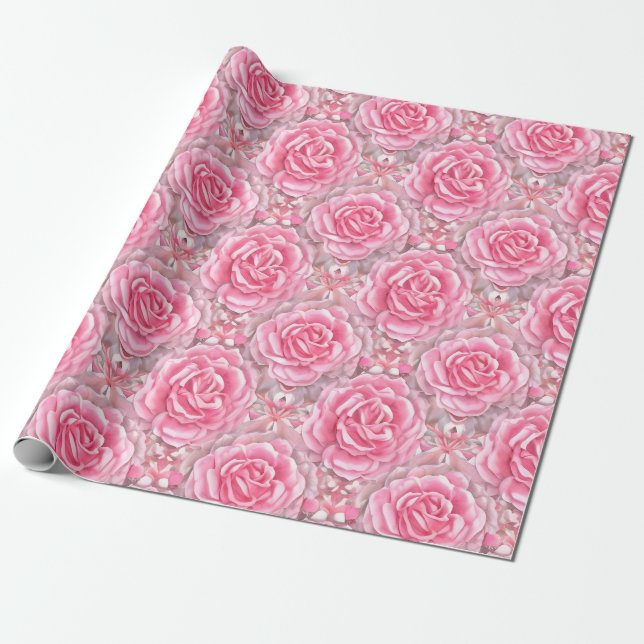 Papel De Regalo Flores Rosas de patrón floral (Desenrollado)