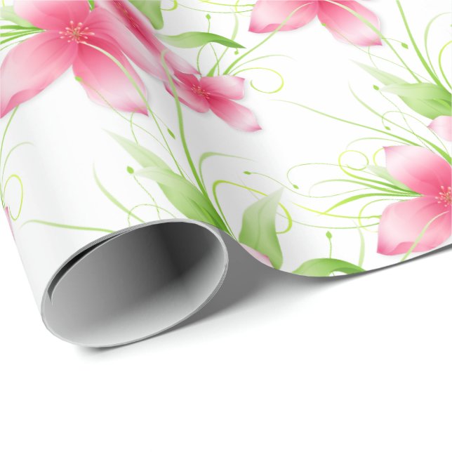 Papel De Regalo Flores rosas en blanco (Esquina del rollo)
