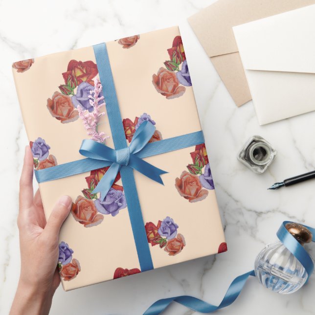 Papel De Regalo flores rosas rojas y rosas brotes florales (Regalar)