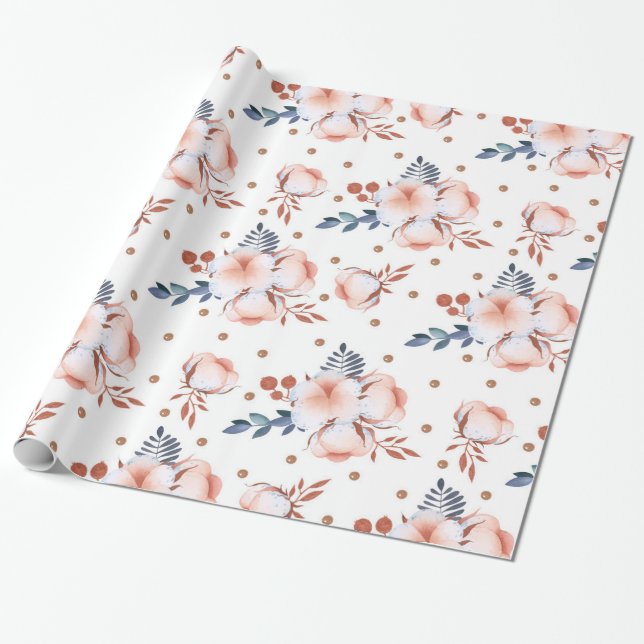 Papel De Regalo Flores rosas Rubor (Desenrollado)