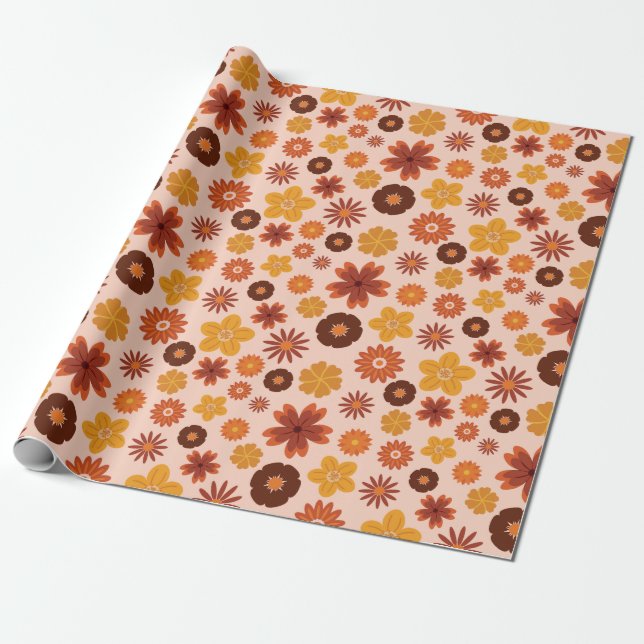 Papel De Regalo Flores rusticas otoñales Caen Cumpleaños Pinky Sea (Desenrollado)
