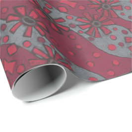 Papel De Regalo Flores Rústicas, Patrón Abstracto Floral Ruby Gris