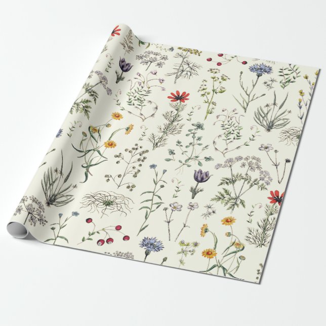 Papel De Regalo Flores salvajes elegantes botánicas blancas (Desenrollado)