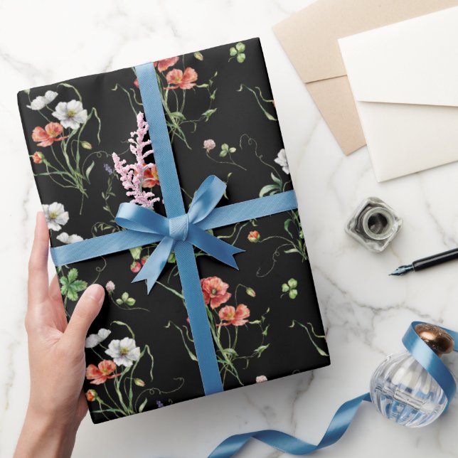 Papel De Regalo Flores salvajes en negro (Regalar)