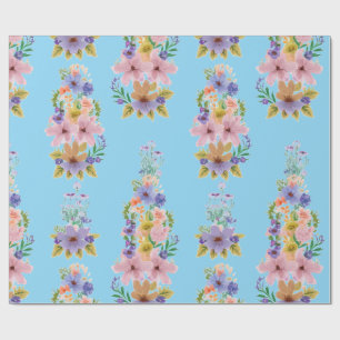 Papel De Regalo Flores salvajes rosadas Naranjas amarillas en fond