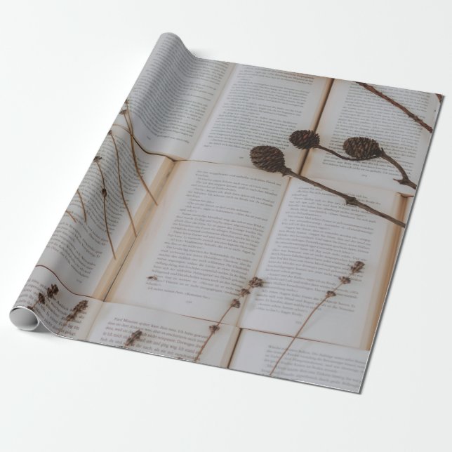 Papel De Regalo Flores secas en libros (Desenrollado)
