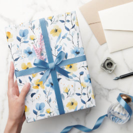 Papel De Regalo Flores silvestres acuarela azul amarillo