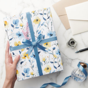 Papel De Regalo Flores silvestres acuarela azul amarillo
