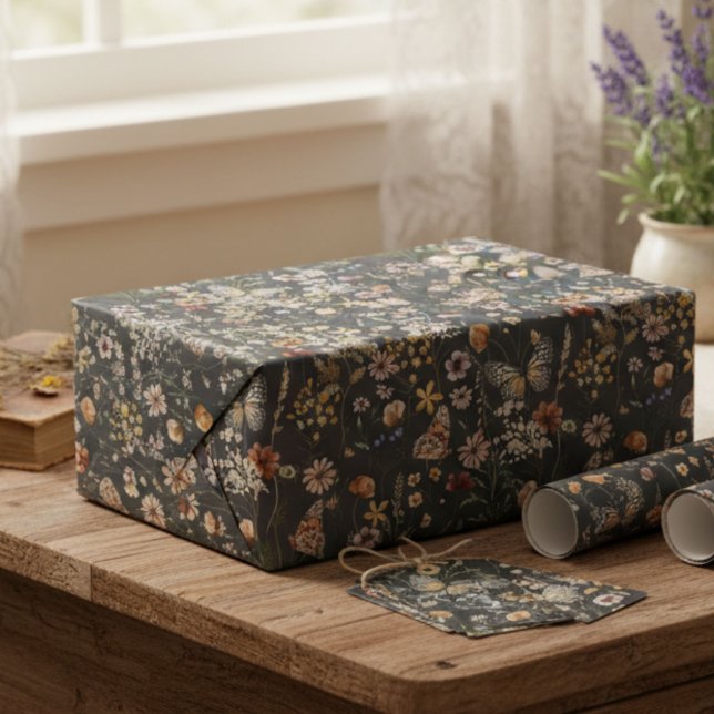 Papel De Regalo Flores silvestres acuarela gris carbón boho (Subido por el creador)