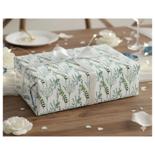 Papel De Regalo Flores silvestres acuarela verde azul