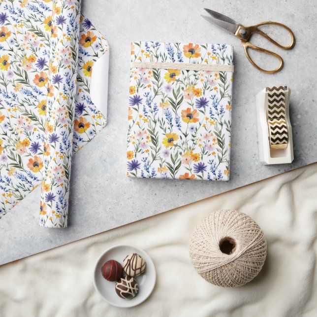 Papel De Regalo Flores silvestres alegres en acuarela (Artesanía)
