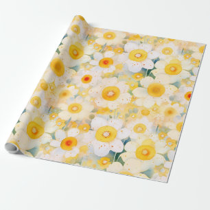 Papel De Regalo Flores silvestres amarillas Naranja blanco feliz d