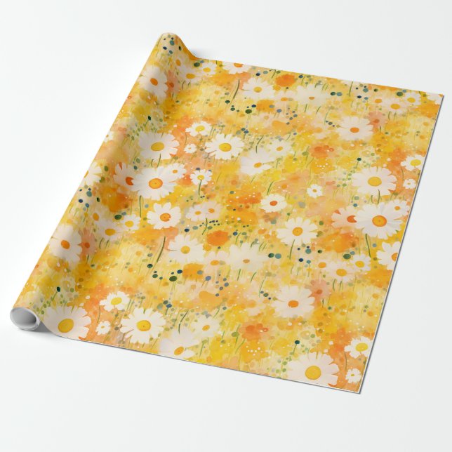 Papel De Regalo Flores silvestres artesanales Naranja amarillo fel (Desenrollado)