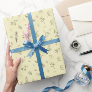 Papel De Regalo Flores silvestres bosquejadas sobre amarillo claro