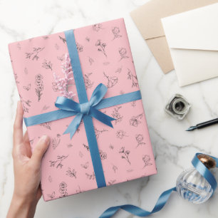 Papel De Regalo Flores silvestres bosquejadas sobre rosa claro