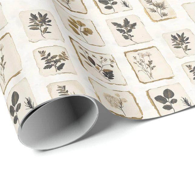 Papel De Regalo Flores silvestres botánicas herbales prensadas sec (Esquina del rollo)