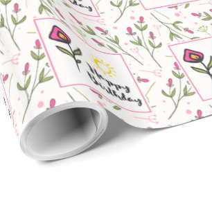 Papel De Regalo Flores silvestres de bonito y cumpleaños del Ilust