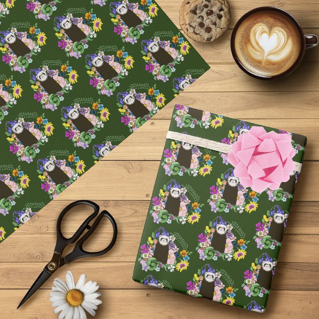 Papel De Regalo Flores silvestres de hurón sable lindo bosque verd (Subido por el creador)