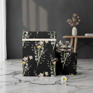 Papel De Regalo Flores silvestres de la flor negra moderna