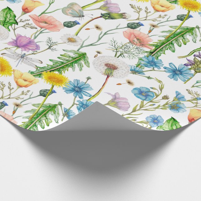 Papel De Regalo Flores silvestres de verano con libélulas (Esquina)