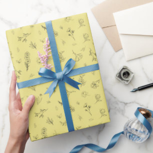 Papel De Regalo Flores silvestres dibujadas sobre amarillo