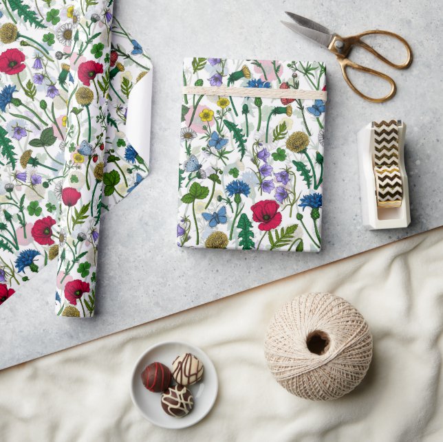 Papel De Regalo Flores silvestres en blanco roto (Artesanía)