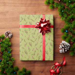 Papel De Regalo Flores silvestres florales esparcidas sobre verde 