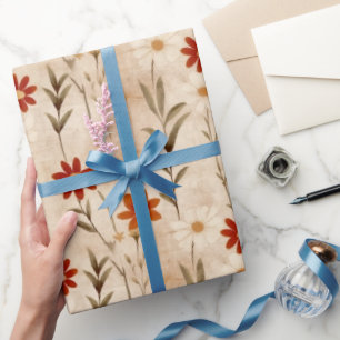 Papel De Regalo Flores silvestres Patrón botánico Terracotta