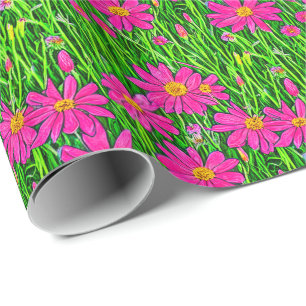 Papel De Regalo Flores silvestres rosa fucsia en un campo