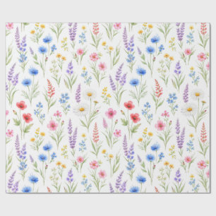 Papel De Regalo Flores silvestres salmón azul rosa lavanda pastel