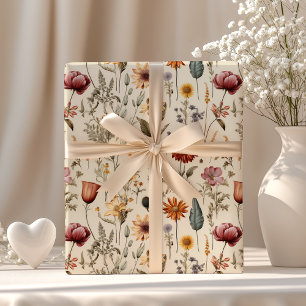 Papel De Regalo Flores silvestres secas vintage burgundy rosa amar