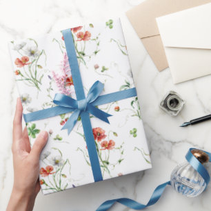 Papel De Regalo Flores Silvestres Sobre Blanco