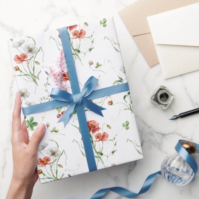 Papel De Regalo Flores Silvestres Sobre Blanco (Regalar)