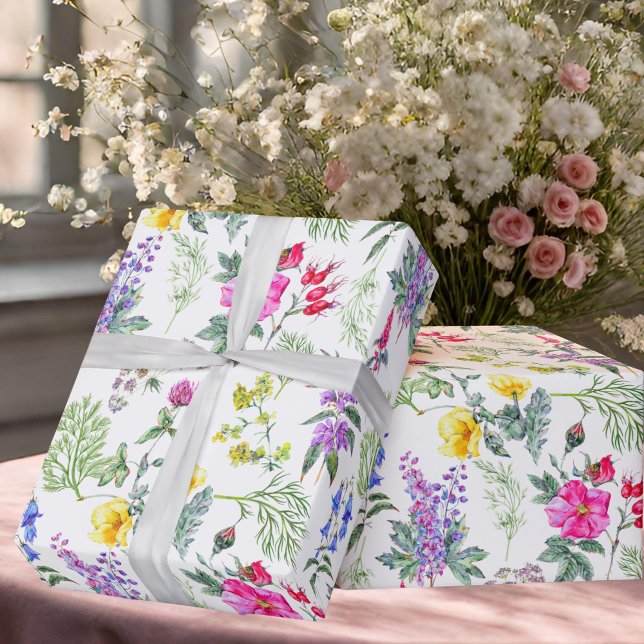 Papel De Regalo Flores silvestres y hierbas coloreadas Patrón flor (Subido por el creador)