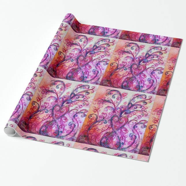 Papel De Regalo FLORES SIMILARES blanco morado brillante rosa (Desenrollado)