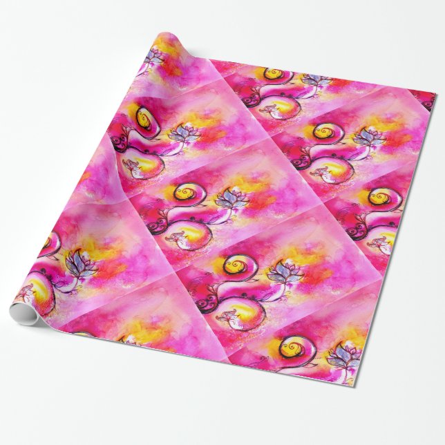 Papel De Regalo FLORES SIMILARES FLORES fucsia amarillo rosado (Desenrollado)